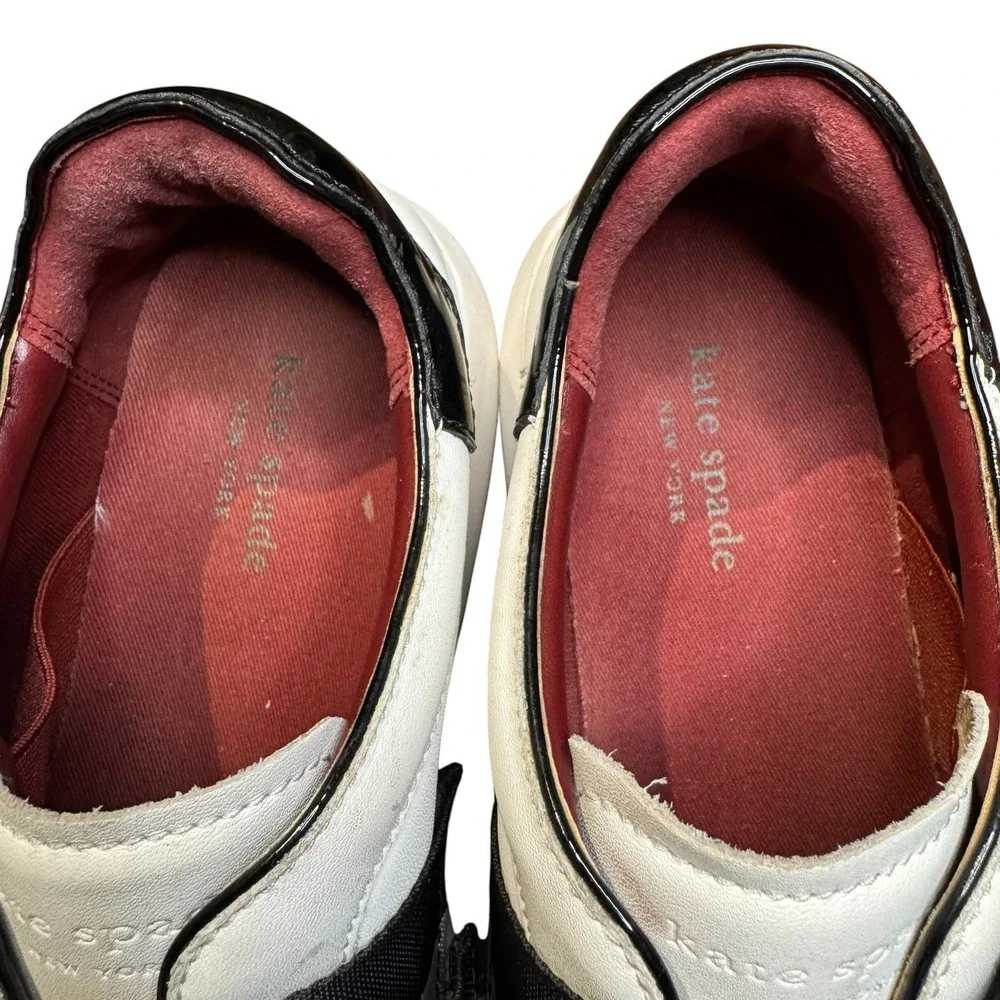 Kate Spade Lexi Shoes Womens‎ Size 7 White Leather Striped Bow Slip On Sneakers